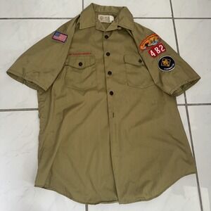 Vintage 60's Boy Scouts BSA Loop Collar Shirt Short Sleeve USA Mens XL 23x31
